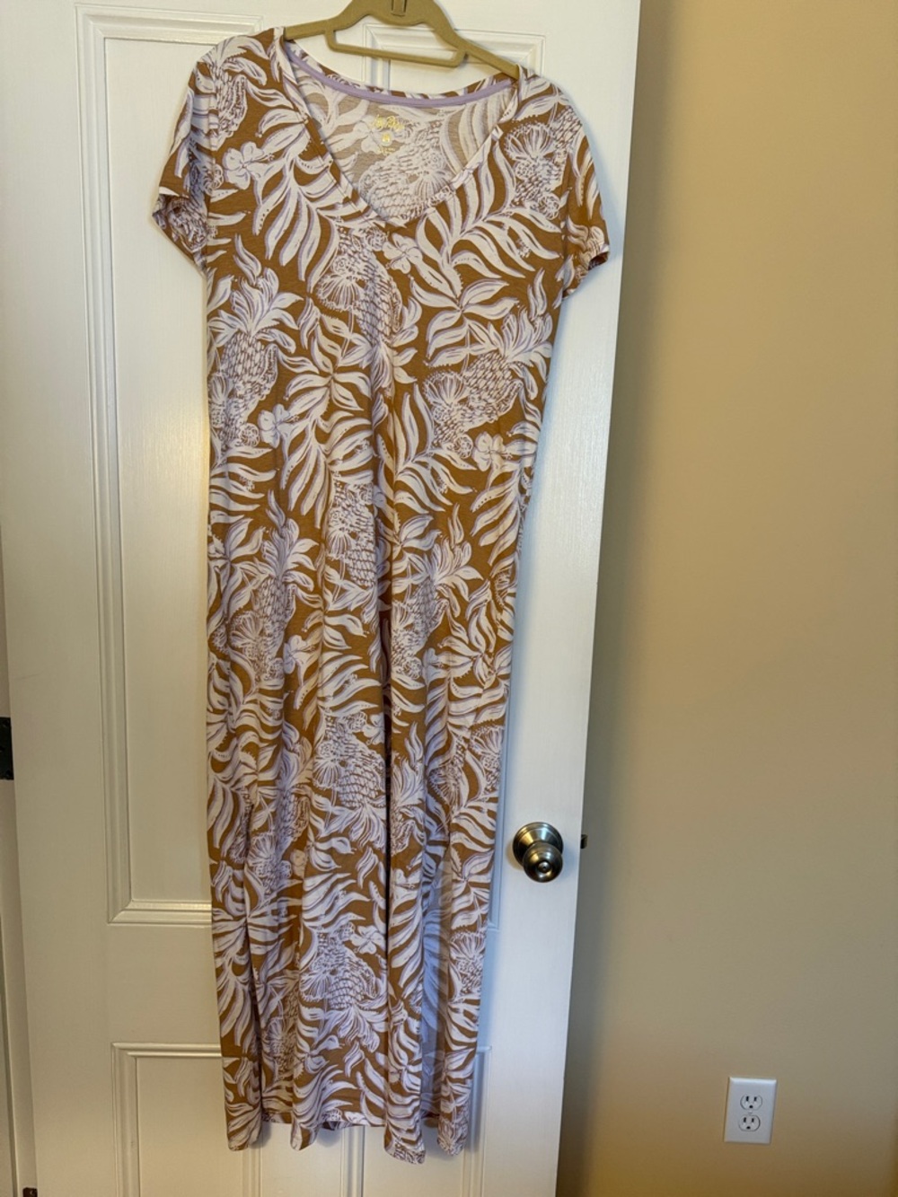 Lilly Pulitzer Tan and White Tropical Maxi Dress